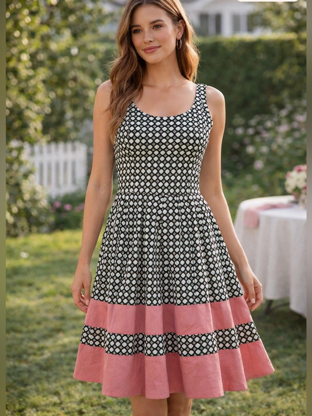Darling London Abbie Tea Dress XS — Retro Fit & Flare Blush Geo Print Size XS